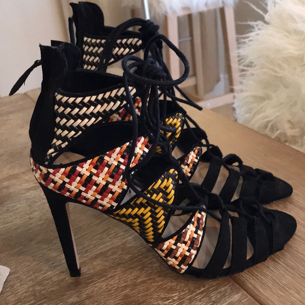 Lace-Up Multicolor Pattern Heels